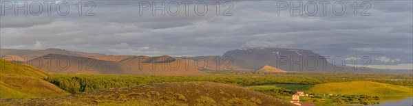 Ash crater Hverfjall uncd Blafjall in the evening light