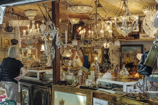 Stall with chandeliers