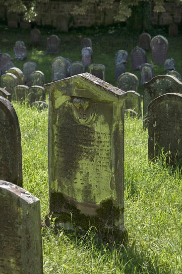 Gravestone with hearts at the historic Jewish cemetery