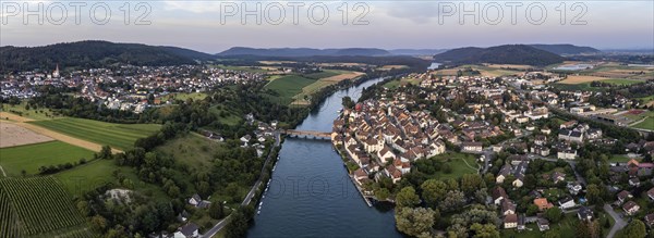 View across the Rhine to Diessenhofen with the historic wooden bridge