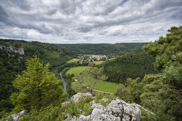 View into the Danube valley of the municipality of Beuron with the archabbey