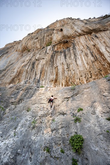 Climbing on a rock face