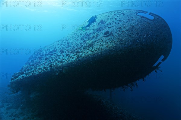 Diver at the bow of the Cedar Pride