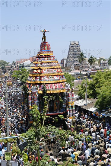 Temple chariot procession during Kapaleeshvara temple festival in Mylapore