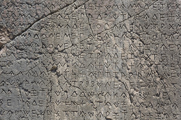 Macro view of the writing on the inscription column in the ancient city of Xanthos