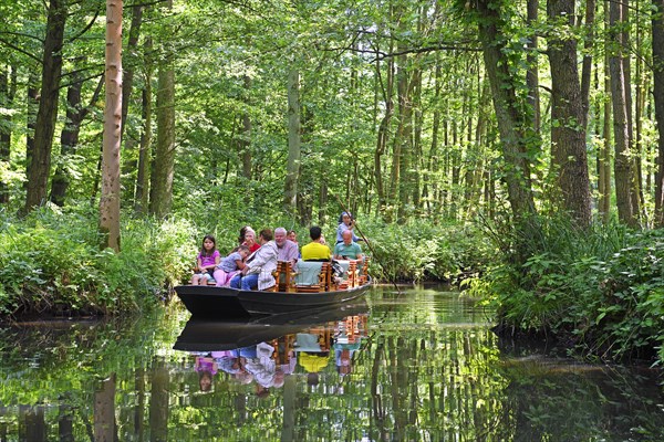 Tourists in typical barges along the Spree