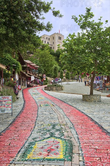 Painted paved road leading to Kruje Castle
