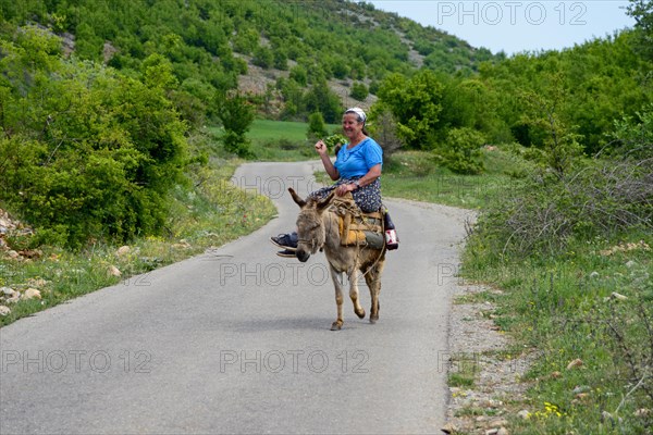 Woman on a donkey