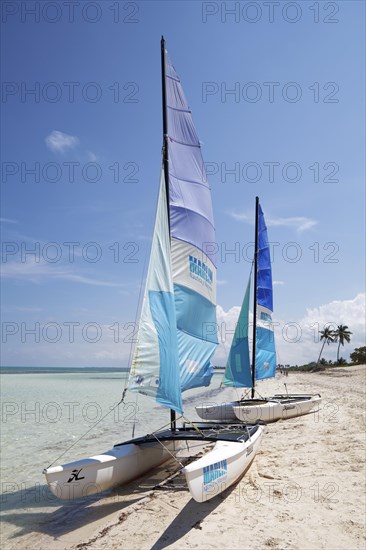 Sandy beach beach with two catamarans