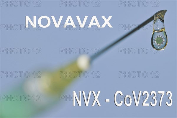 Syringe with Novavax vaccine against Corona
