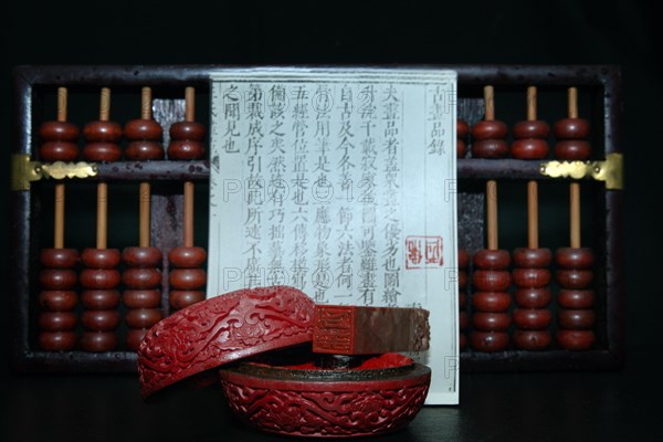 Carved old vermilion lacquer box with Chinese name stamp