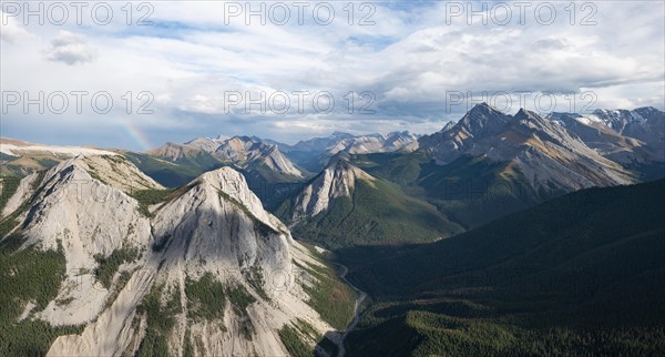 Mountain landscape with river valley and peaks