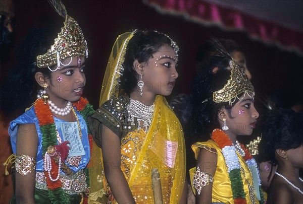 Boy and a girl in costumes in a religious festival of Krishna Janmashtami