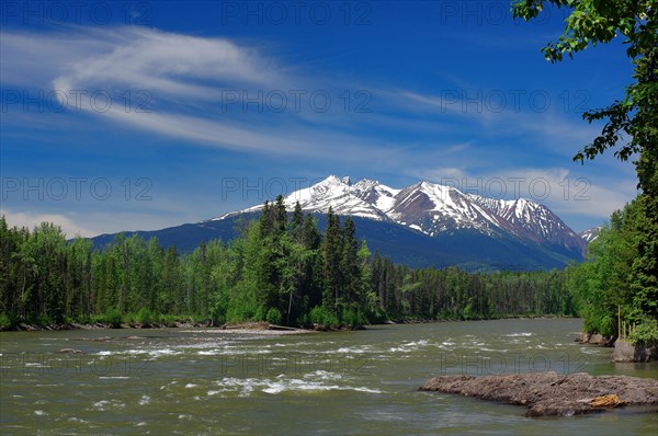 River and snow-capped mountains