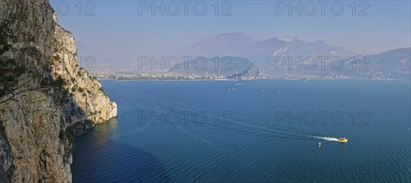 View of northern Lake Garda from the old coastal road and hiking trail Via Ponale