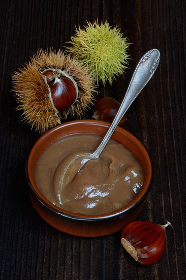 Chestnut cream in shell and sweet chestnuts