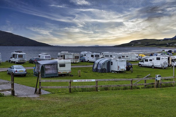 Caravans and motorhomes at Loch Broom campsite