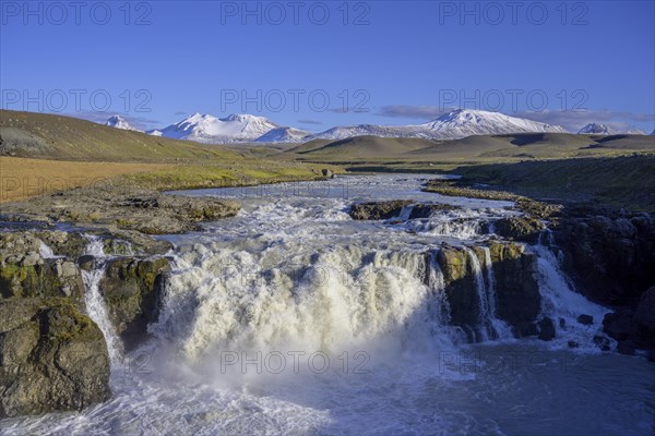Gygjarfoss and mountains of the