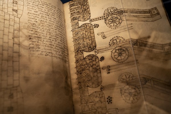 Antique book with technical calculations about cannons