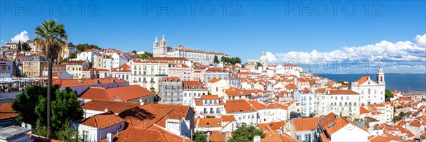 Portugal Travel City View of Old Town Alfama with Church Sao Vicente de Fora Panorama in Lisbon