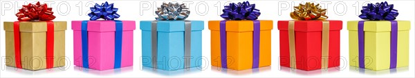 Gifts Birthday Christmas Christmas gifts in a row boxes cut out isolated