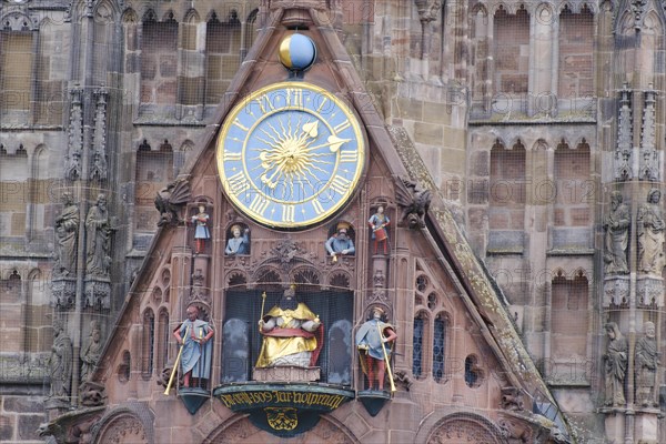 Figures from the Maennleinlaufen and tower clock at the Church of Our Lady