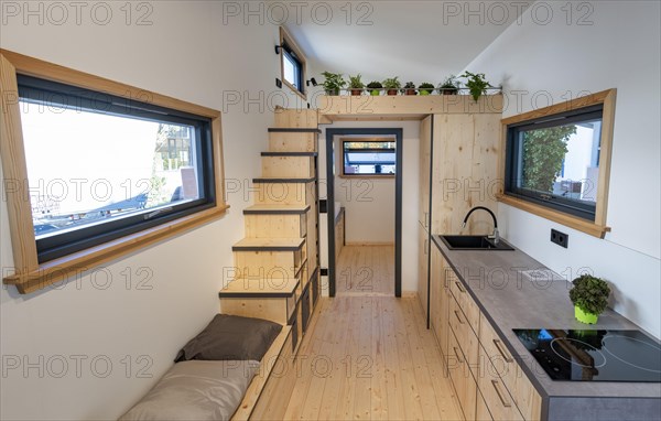 Interior of a Tiny House on display at a trade fair in Erding