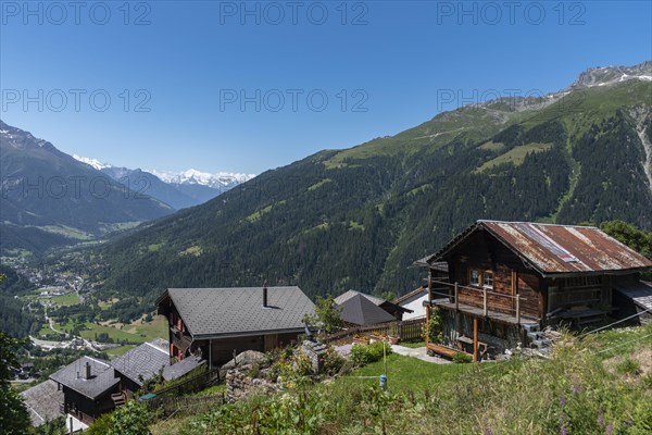 Village view with Weisshorn group and Eggishorn in the background