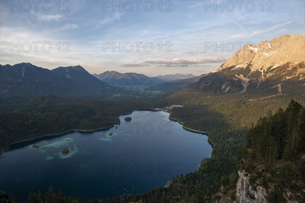 View over the Eibsee lake at sunset