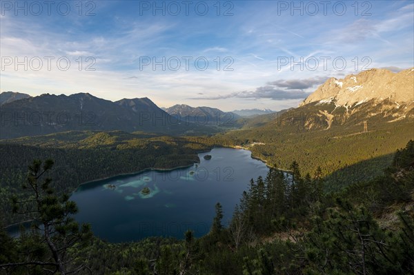 View over the Eibsee lake at sunset
