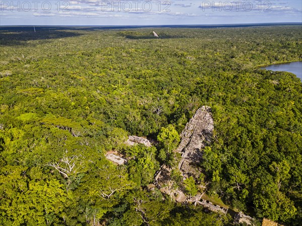 Aerial of the archeological Maya site Coba