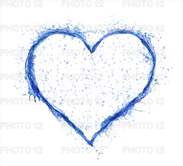 Blue water splash heart isolated on white background