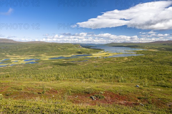 View of the Visttasjohka river delta and Lake Paittasjaervi