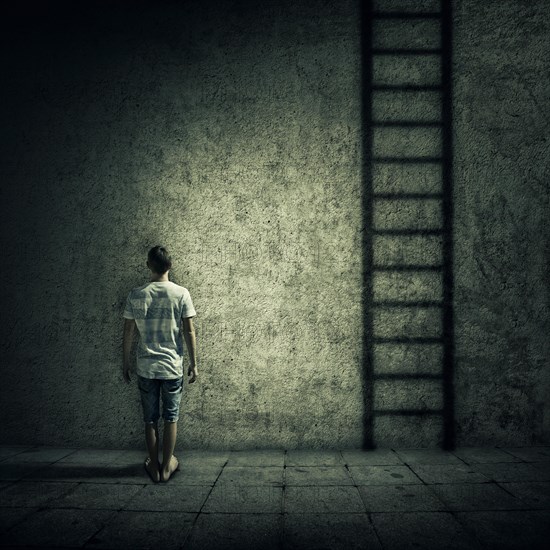 Abstract idea with a person standing in a dark room