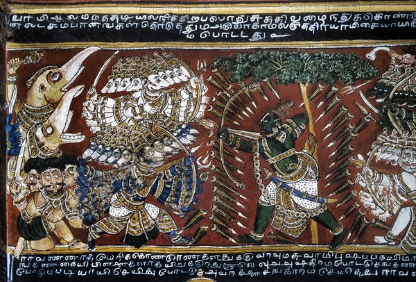 18th century Ramayana murals on Bodinayakanur palace walls