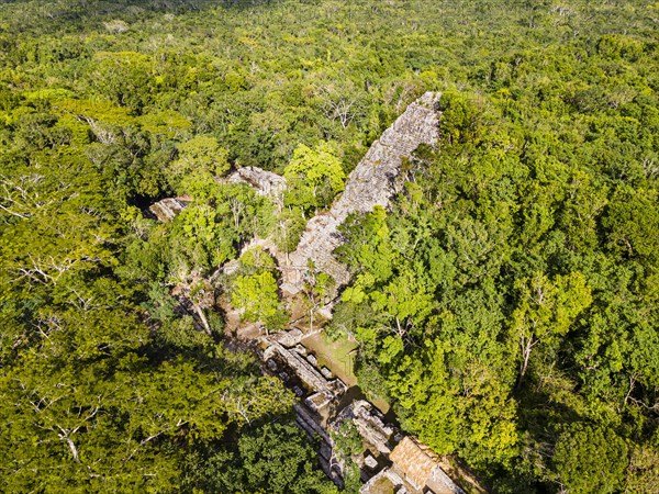 Aerial of the archeological Maya site Coba
