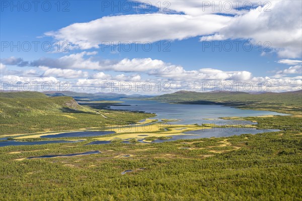 View of the Visttasjohka river delta and Lake Paittasjaervi