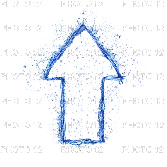 Blue water splash arrow isolated on white background