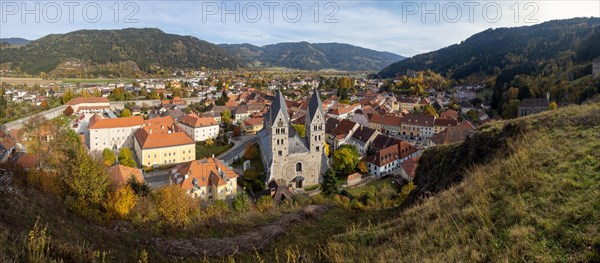 View from St. Peter's Church of the town with the parish church of St. Bartholomew