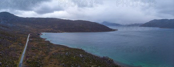 View over Kaldfjorden to the Kvaloya peninsula and Mount Kjolen