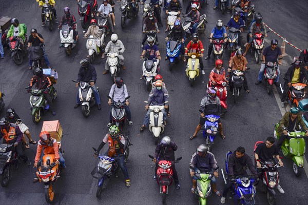 Bird's eye view of scooter riders