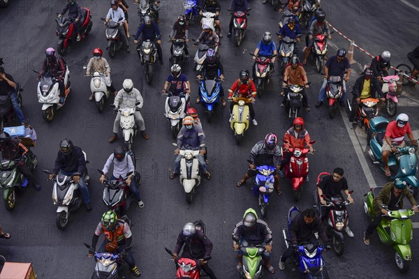 Bird's eye view of scooter riders