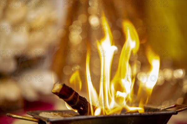 Close up of the offerings of Yajna at a Hindu wedding in Beau-Bassin