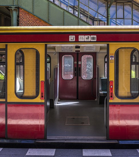 Wagons and compartments of the Berlin S-Bahn at Witzleben station