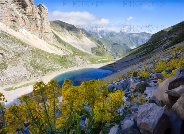 Lake Pilato and mount Pizzo del Diavolo in Summer