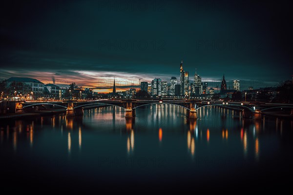 View of Frankfurt and the illuminated Frankfurt skyline