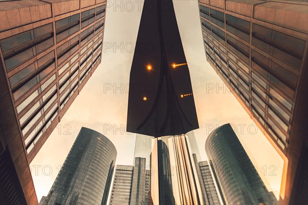 Skyscrapers reflected in a pane of glass