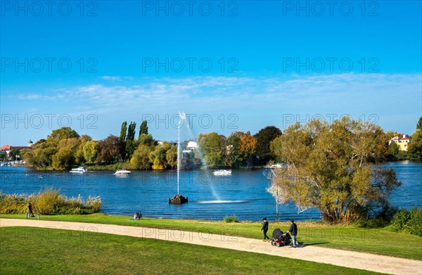 Water fountain at the Tiefen See in Park Babelsberg
