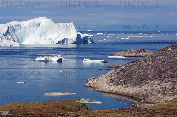 View of a bay with icebergs