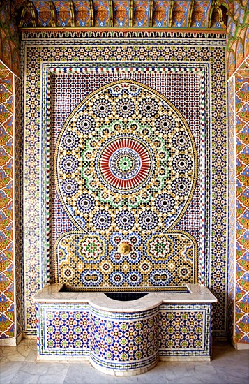 Mosaic fountain at a workshop in Fes
